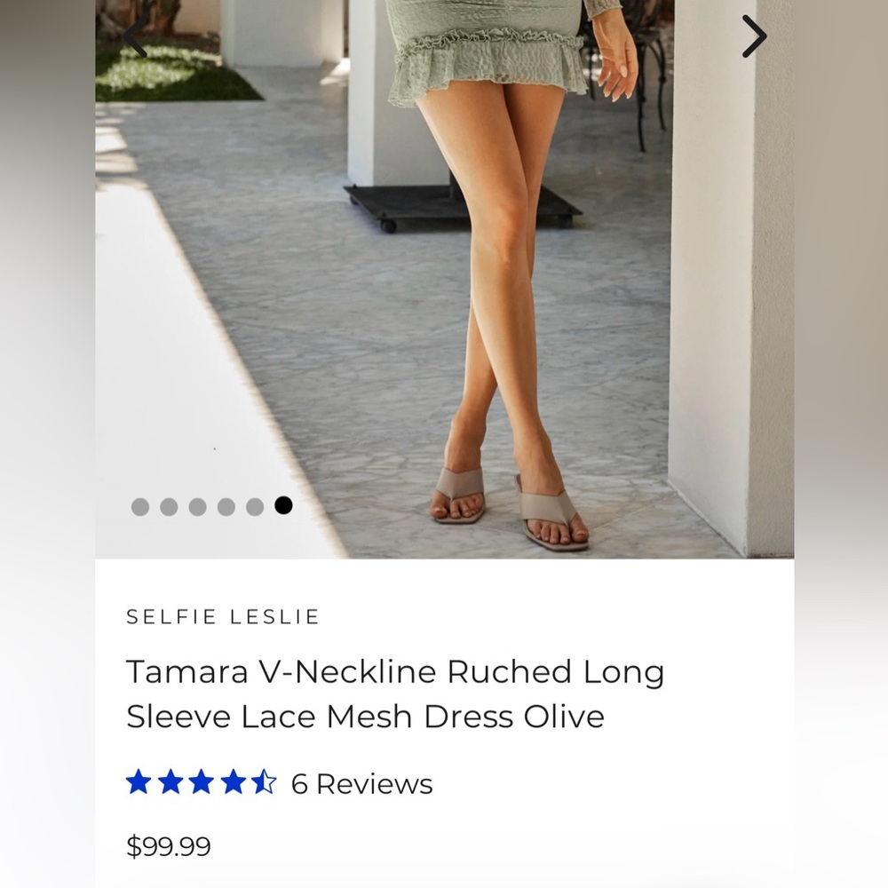 NEW! Selfie Leslie Tamara V-Neck Ruched Long Sleeve Lace Mesh Dress in Olive - Picture 6 of 6